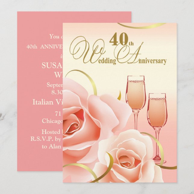 Invitation Cartons d'invitation pour la 40e fête d'anniversai (Devant / Derrière)