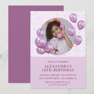 Invitation Cartons d'invitation pour les 10 ans Ballons Photo