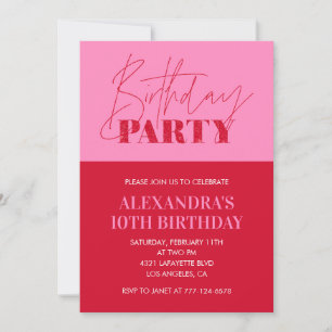Invitation Cartons d'invitation pour les 10 ans rose Fête d'a