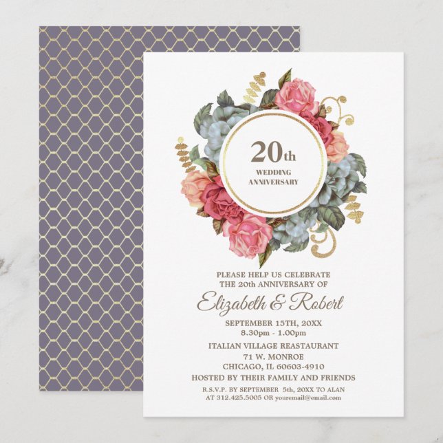 Invitation Cartons d'invitation pour les 20 ans de mariage (Devant / Derrière)