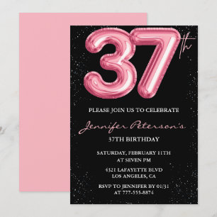 Invitation Cartons d'invitation pour les 37 ans Black Pink Ba