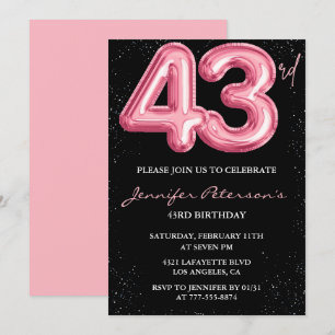 Invitation Cartons d'invitation pour les 43 ans Black Pink Ba