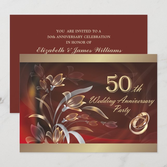 Invitation Cartons d'invitation pour les 50 ans de mariage (Devant / Derrière)