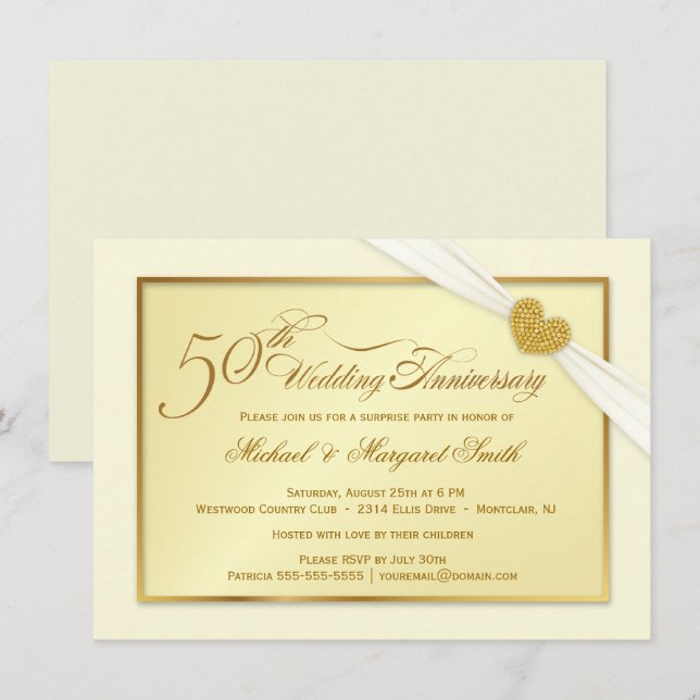 Invitation Cartons d'invitation pour noces d'or de mariage -  (Devant / Derrière)