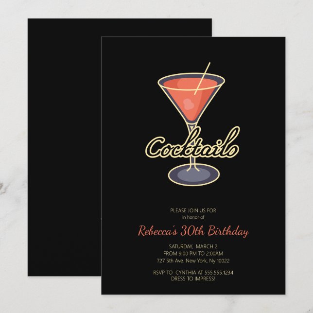Invitation Cartons d'invitation pour une soirée cocktail de s (Devant / Derrière)