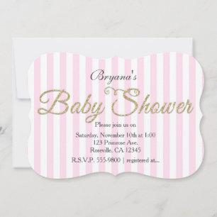 Invitation Cartons d'invitation rayés rose à paillettes dorée