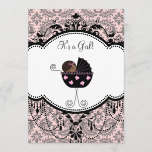 Invitation Cartons d'invitation Rose et Noir Damassé pour Bab