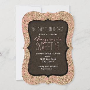 Invitation Cartons d'invitation rose et or pailletés pour un 