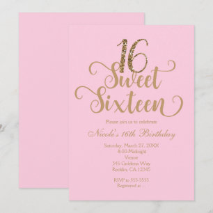 Invitation Cartons d'invitation rose et or pour anniversaire 