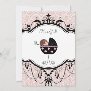 Invitation Cartons d'invitation Rose Noir Damassé pour Baby S