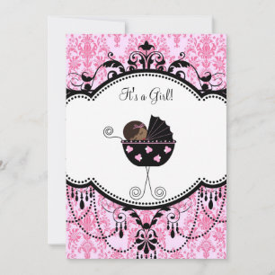Invitation Cartons d'invitation Rose Noir Damassé pour Baby S