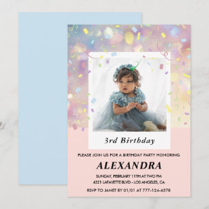 Invitation Cartons d'invitation rose pour 3ème anniversaire C