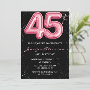 Invitation Cartons d'invitation rose pour 45 ans Balloon Glam