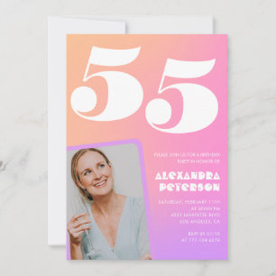 Invitation Cartons d'invitation rose pour 55 ans avec photo r
