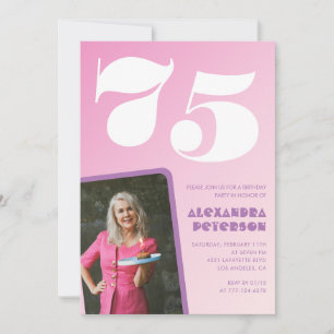 Invitation Cartons d'invitation rose pour 75 ans avec photo r
