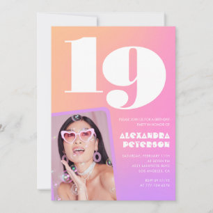 Invitation Cartons d'invitation rose pour ses 19 ans avec pho