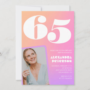 Invitation Cartons d'invitation rose pour ses 65 ans avec pho