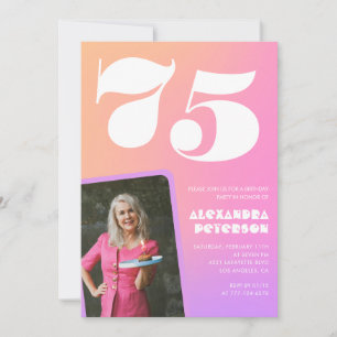 Invitation Cartons d'invitation rose pour ses 75 ans avec Pho