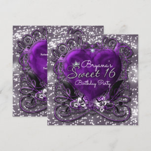 Invitation Cartons d'invitation Sweet 16 Purple & Silver Hear