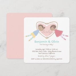 Invitation Cartoon Boy Hearts Girl Love Couples Baby shower