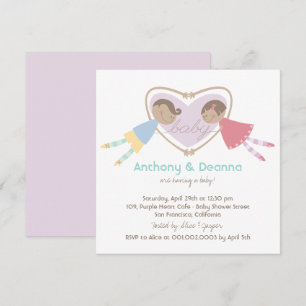 Invitation Cartoon Boy Hearts Girl Love Couples Baby shower