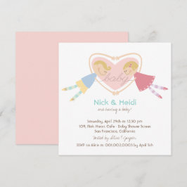 Invitation Cartoon Boy Hearts Girl Love Couples Baby shower