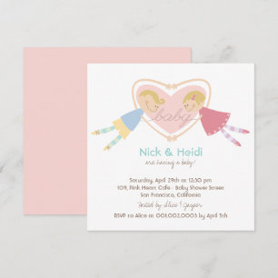 Invitation Cartoon Boy Hearts Girl Love Couples Baby shower