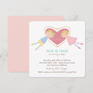 Invitation Cartoon Boy Hearts Girl Love Couples Baby shower