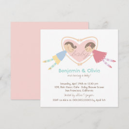 Invitation Cartoon Boy Hearts Girl Love Couples Baby shower