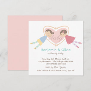 Invitation Cartoon Boy Hearts Girl Love Couples Baby shower