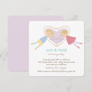 Invitation Cartoon Boy Hearts Girl Love Couples Baby shower