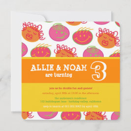 Invitation Cartoon Bubblegum Face Twins Anniversaire Photo In