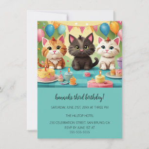 Invitation Cartoon Cats Purr-fect pour enfants fête d'anniver
