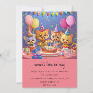 Invitation Cartoon Cats Purr-fect pour enfants fête d'anniver