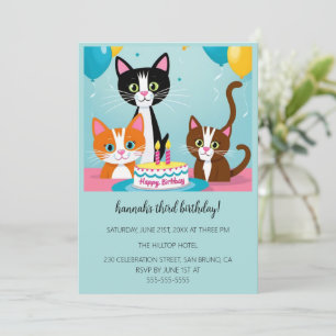 Invitation Cartoon Cats Purr-fect pour enfants fête d'anniver
