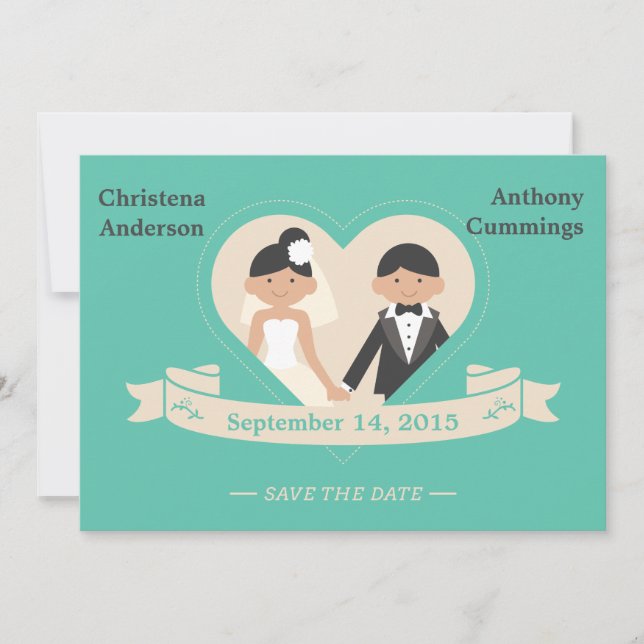 Invitation Cartoon Couple Enregistrer La Date Annonce (CA) (Devant)