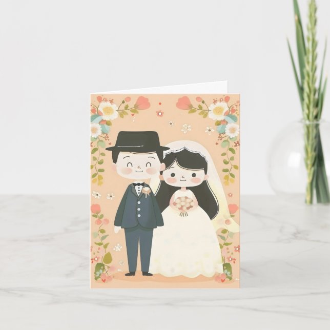 Invitation Cartoon Couple mignon Mariage (Devant)