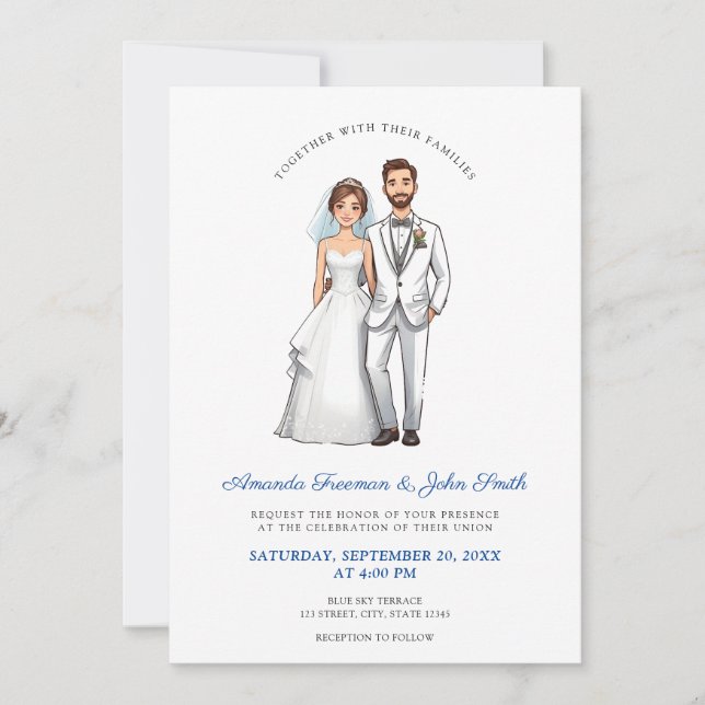 Invitation Cartoon Couple Photo Mariage personnalisé (Devant)