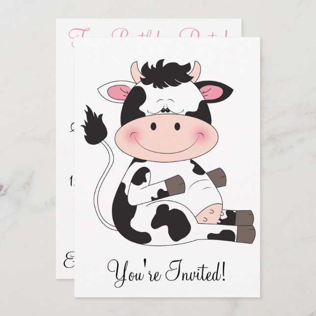 Invitation Cartoon de vache bébé mignon (Devant / Derrière)