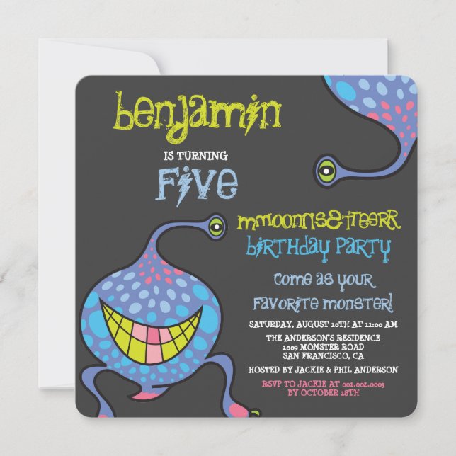 Invitation Cartoon Monster Alien Anniversaire de enfant Invit (Devant)