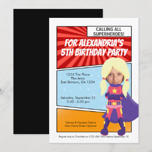 Invitation Cartoon Superhero Comic Birthday Party (blond)