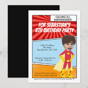 Invitation Cartoon Superhero Nouveauté Comique Anniversaire
