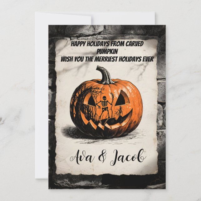 Invitation Carved Pumpkin Holiday Card Thanksgiving Halloween (Devant)