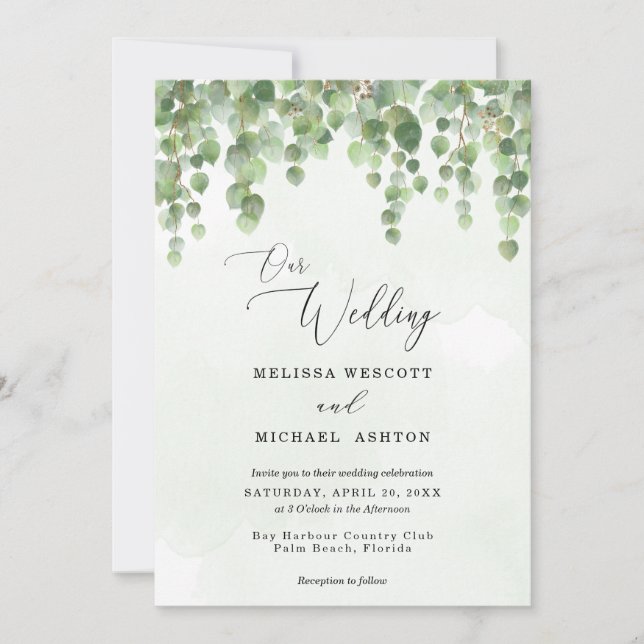 Invitation Cascader aquarelle Eucalyptus Mariage de verdure (Devant)
