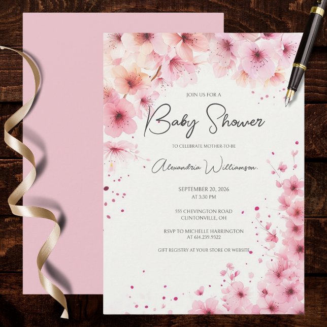 Invitation Cascading Pink Flowers Baby Shower (Créateur téléchargé)