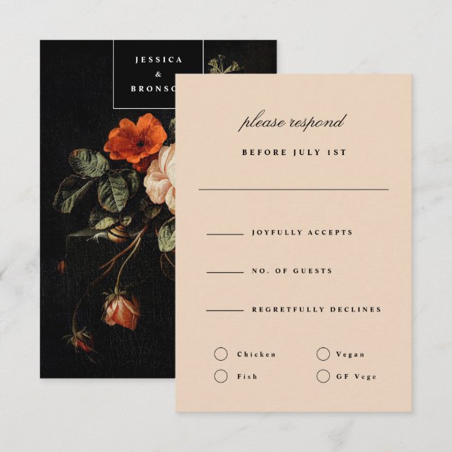 Invitation Caserne Florale Romantique Beige Backer Néerlandai (Devant / Derrière)