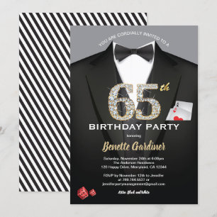Invitation Casino 65ème anniversaire invitation. Noir et or
