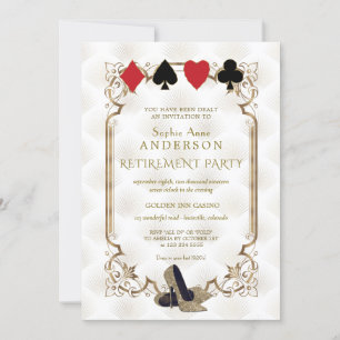 Invitation Casino Art Déco Blanc Vegas Poker Retraite
