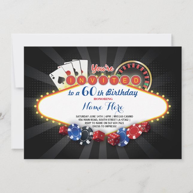 Invitation Casino Birthday Night Las Vegas Party Cards Invita (Devant)