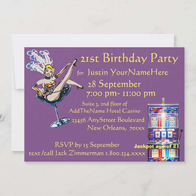 Invitation Casino Jackpot Showgirl Anniversaire (Devant)